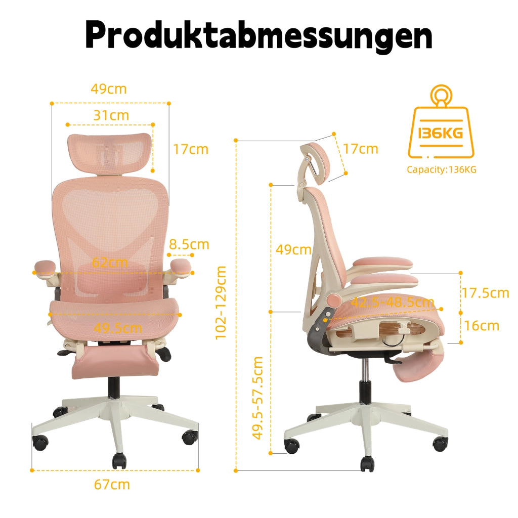 Sedia da ufficio ergonomica pieghevole con supporto lombare ¨C Xylo ¨C rosa