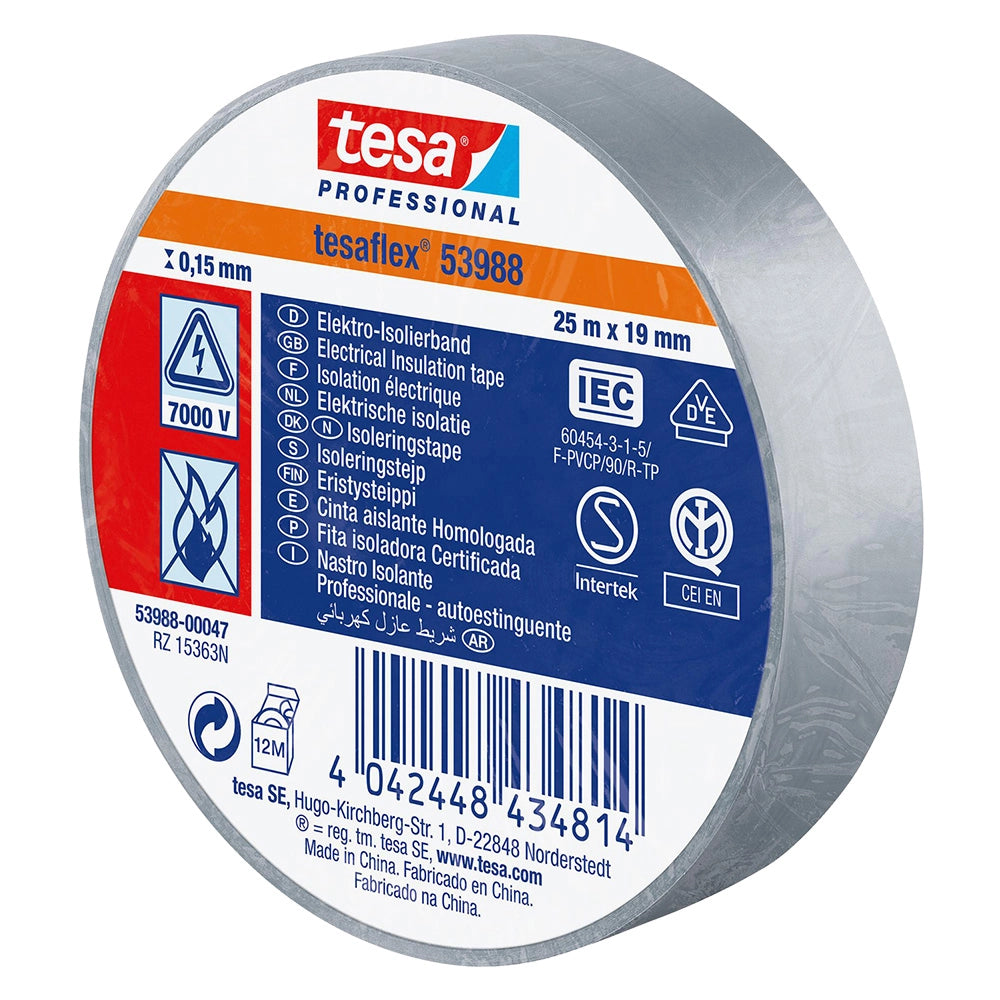 NASTRO ISOLANTE 'PROFESSIONAL 53988' mm. 19 x 25 mt - grigio- 10 pezzi  - TESA