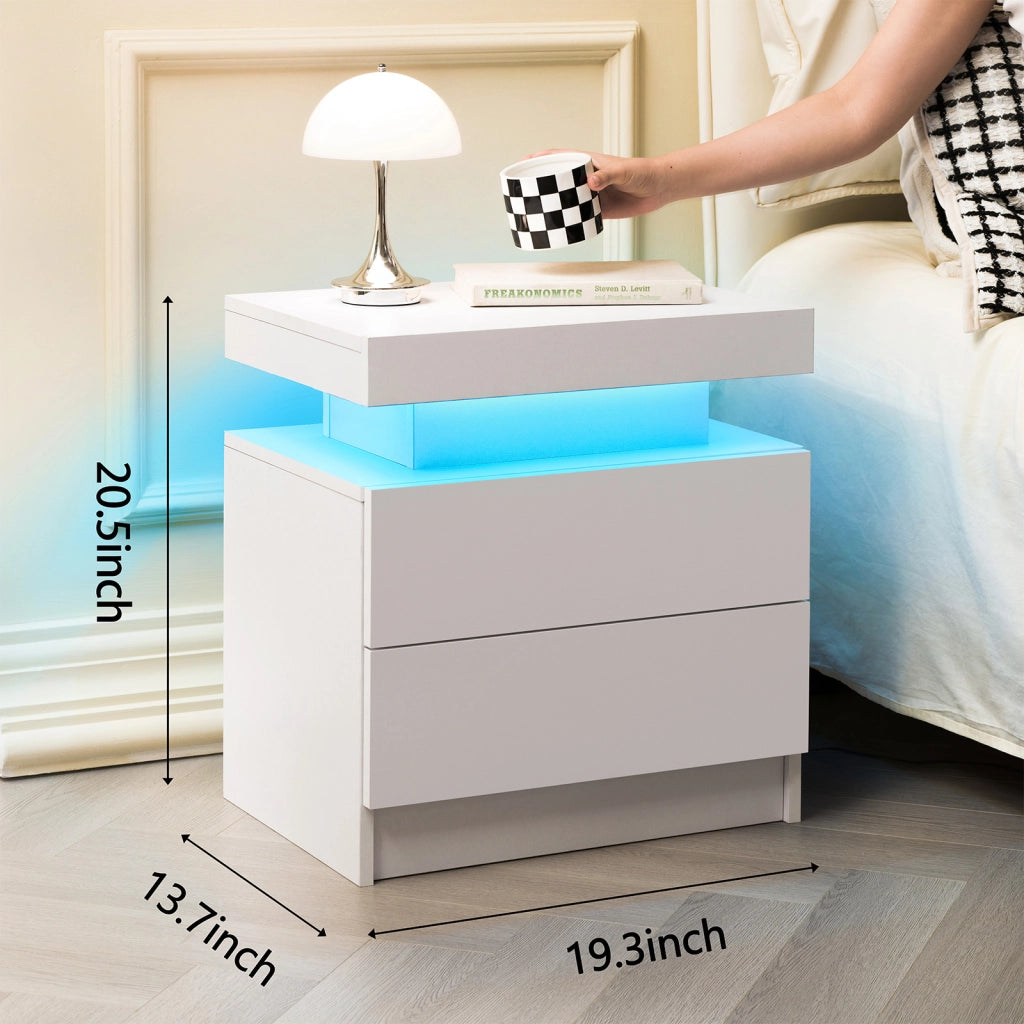 COMODINO LED con 2 cassetti Bianco in Legno ingegnerizzato