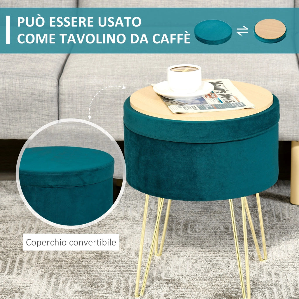 Pouf Contenitore ¨C Minimal ¨C Verde Velluto Legno