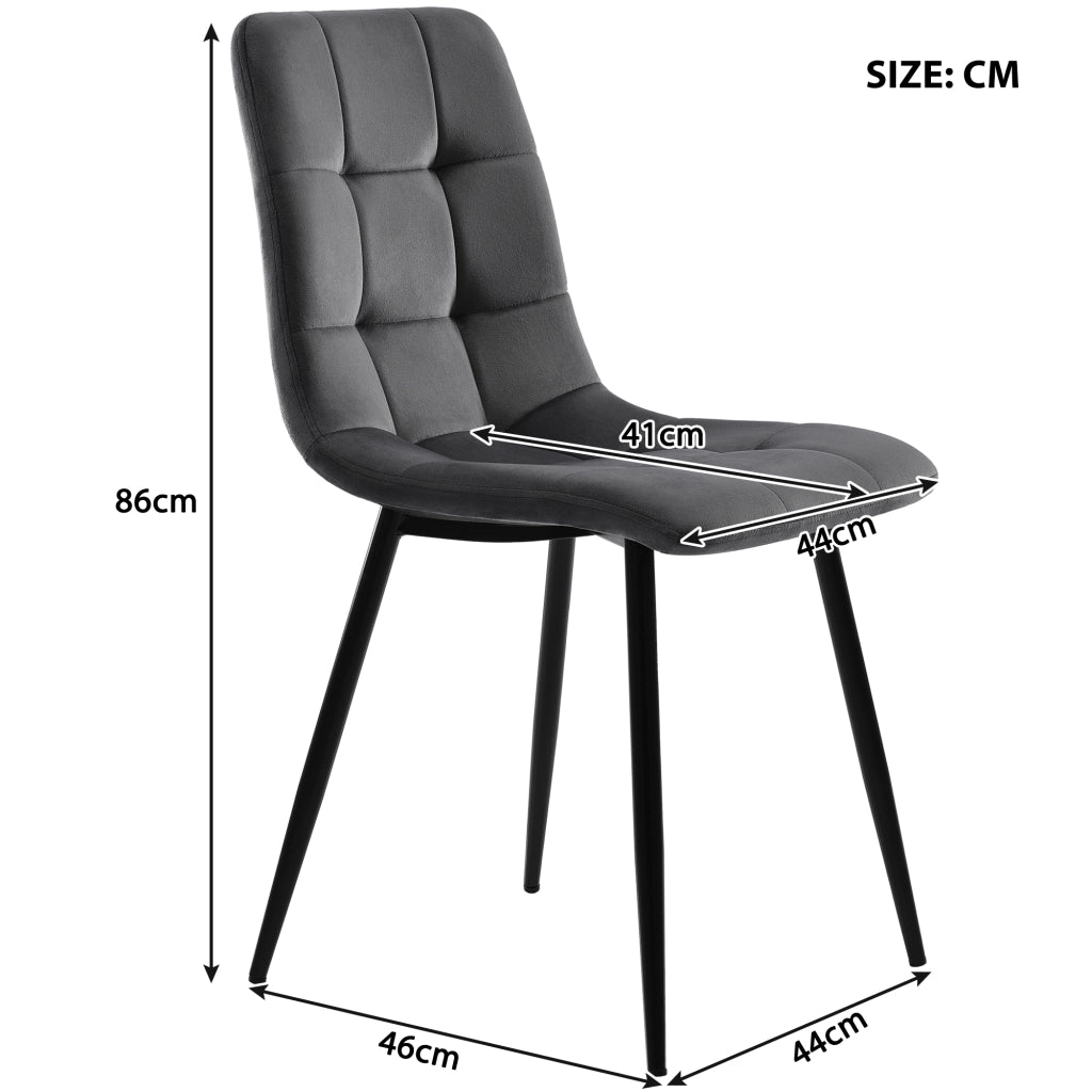 Set tavolo 120 x 70 cm + 4 sedie, piano in MDF, piedini in metallo nero, sedute in velluto grigio, sala da pranzo
