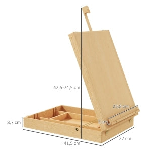 Cavalletto da tavolo pieghevole in legno con inclinazione regolabile e vano portacolori
