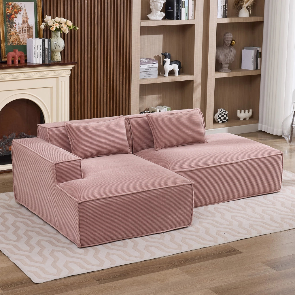 Divano compatto 235 cm a 2 posti rosa baby in poliestere con cuscini a molle insacchettate