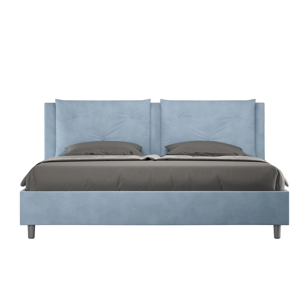 BS COM Letto matrimoniale king size senza rete imbottito 170x200 microfibra azzurro