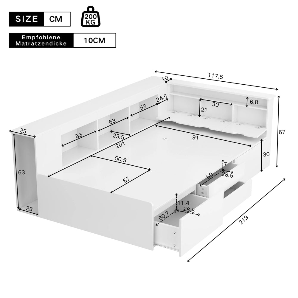 Letto Singolo per Bambini ¨C Minimal ¨C bianco 90x200cm con cassetti contenitore libreria