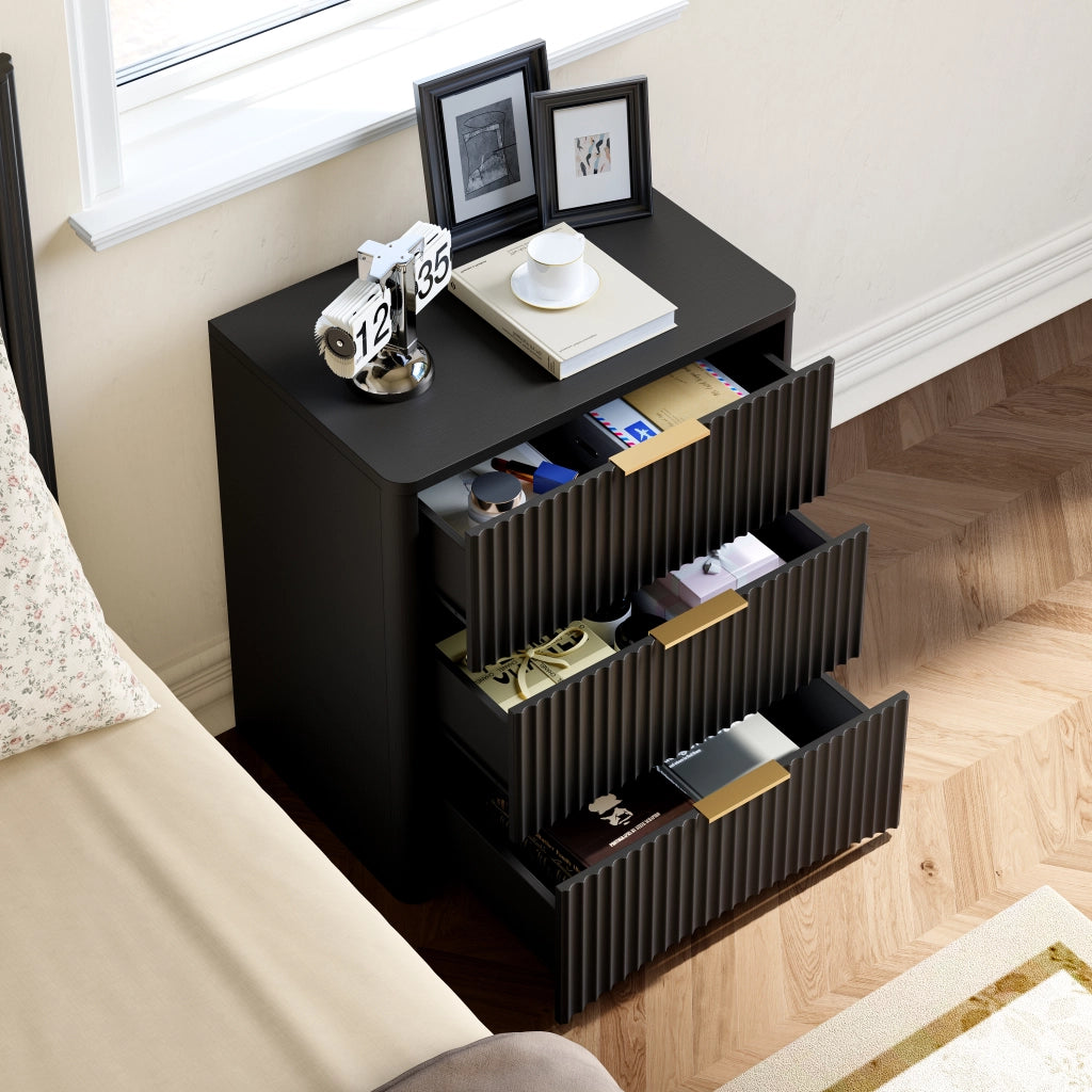 Comodino con 3 Cassetti ¨C MINIMAL ¨C Nero, Metallo, Design Moderno