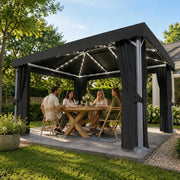 Pavilion With Curtains & LED String Lights 4x3 M Anthracite