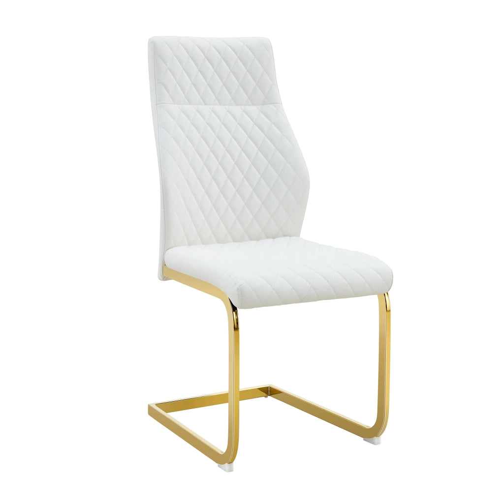 Set da pranzo con tavolo rotondo in vetro temperato ø 85 cm e 4 sedie bianche con dettagli oro