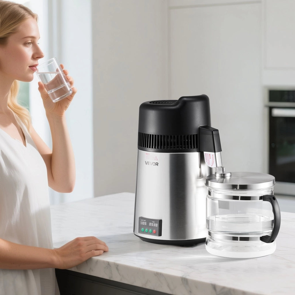 Distillatore d'acqua da banco 6 L 900 W YMK60208 in acciaio inox 304 e vetro, purificatore robusto e facile da usare per uso domestico e cucina