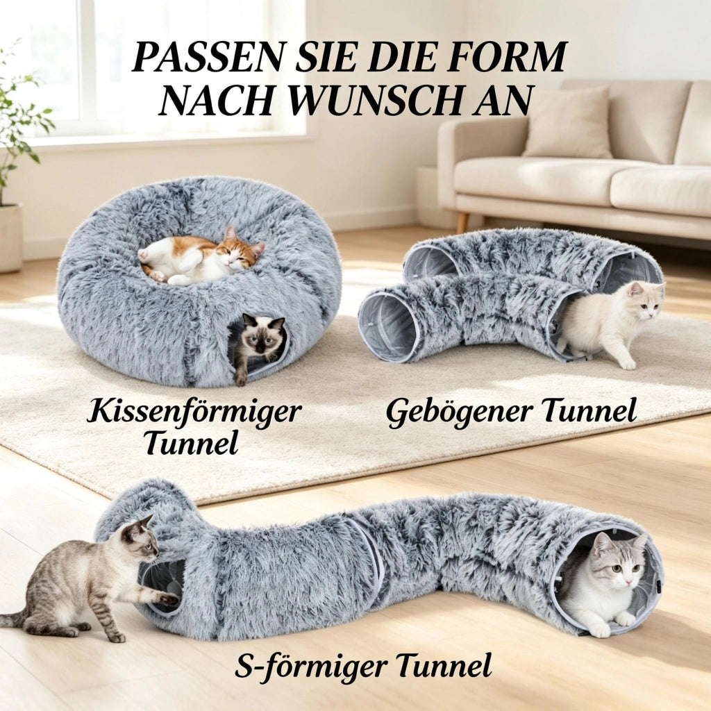Tunnel per gatti da interno con letto a ciambella e cuscino rotondo rimovibile e lavabile
