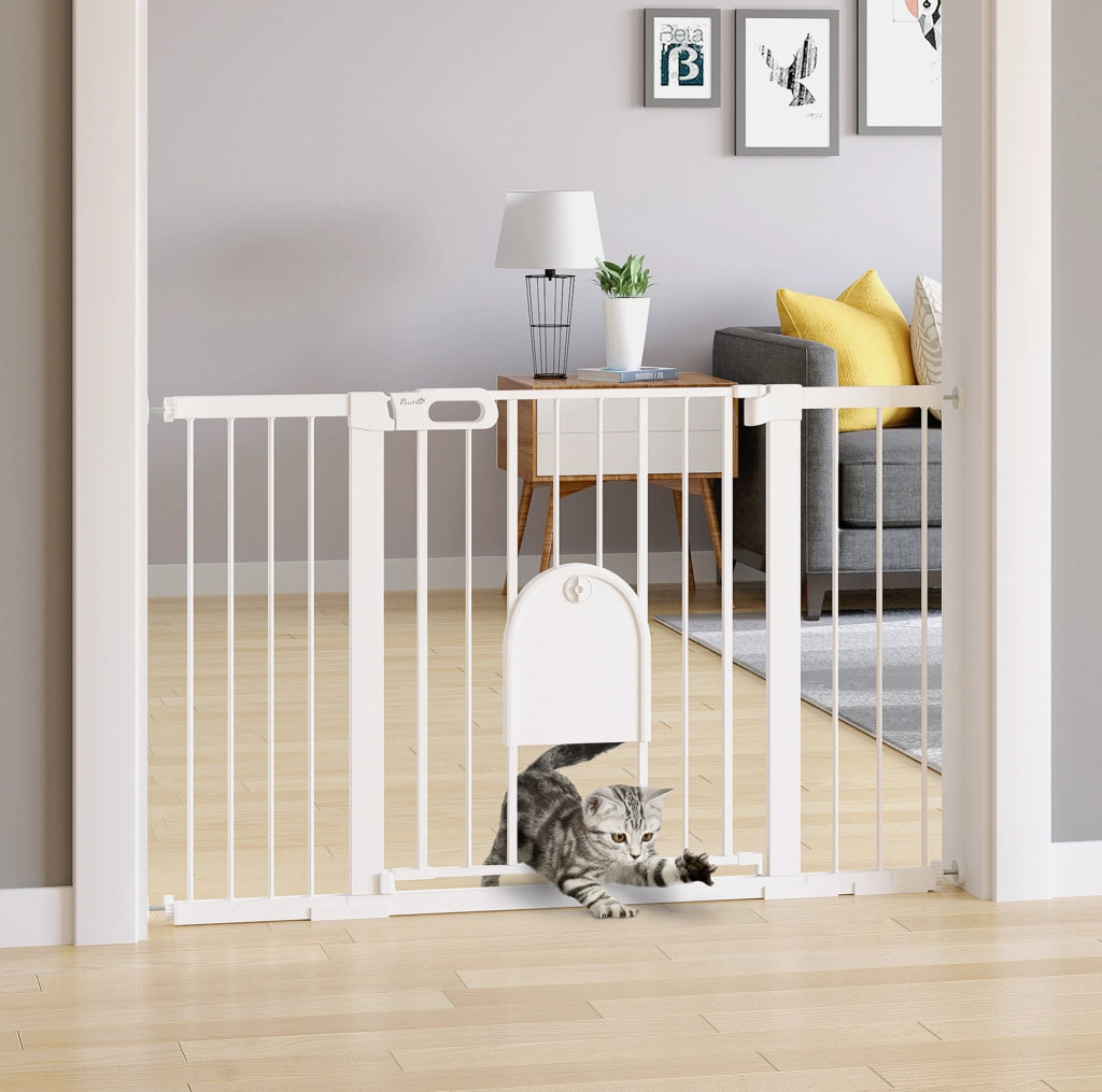 Barriera di sicurezza per porte e scale 75-131 cm in metallo bianco e ABS