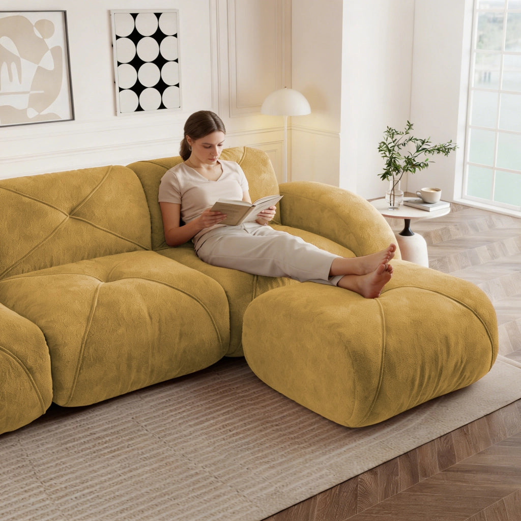 Divano Modulare 3 Posti con Poggiapiedi ¨C MINIMAL ¨C Angolare, Giallo