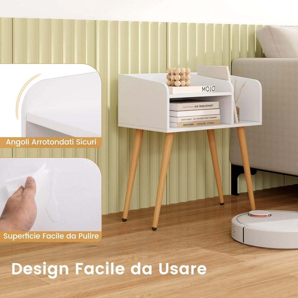 Comodino 50 x 32 x 58cm, Tavolino Moderno con Mensole Aperte, Gambe in Metallo e Poggiapiedi Regolabili, Comò Ideale per Soggiorno e Camera da Letto (Bianco,2)