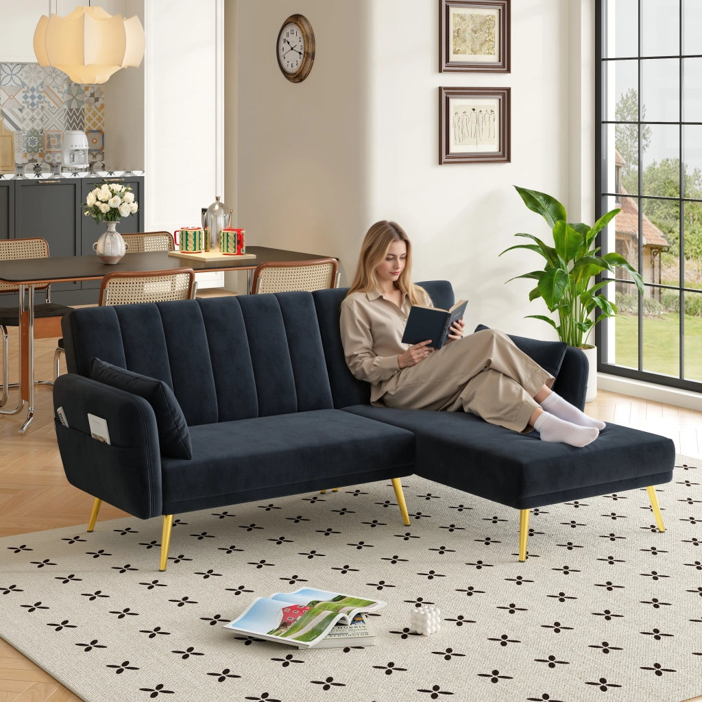 Divano ad angolo 191x130x80 cm con funzione letto; angolo extra e meccanismo pieghevole - Ideale per soggiorno; camera da letto o home theater