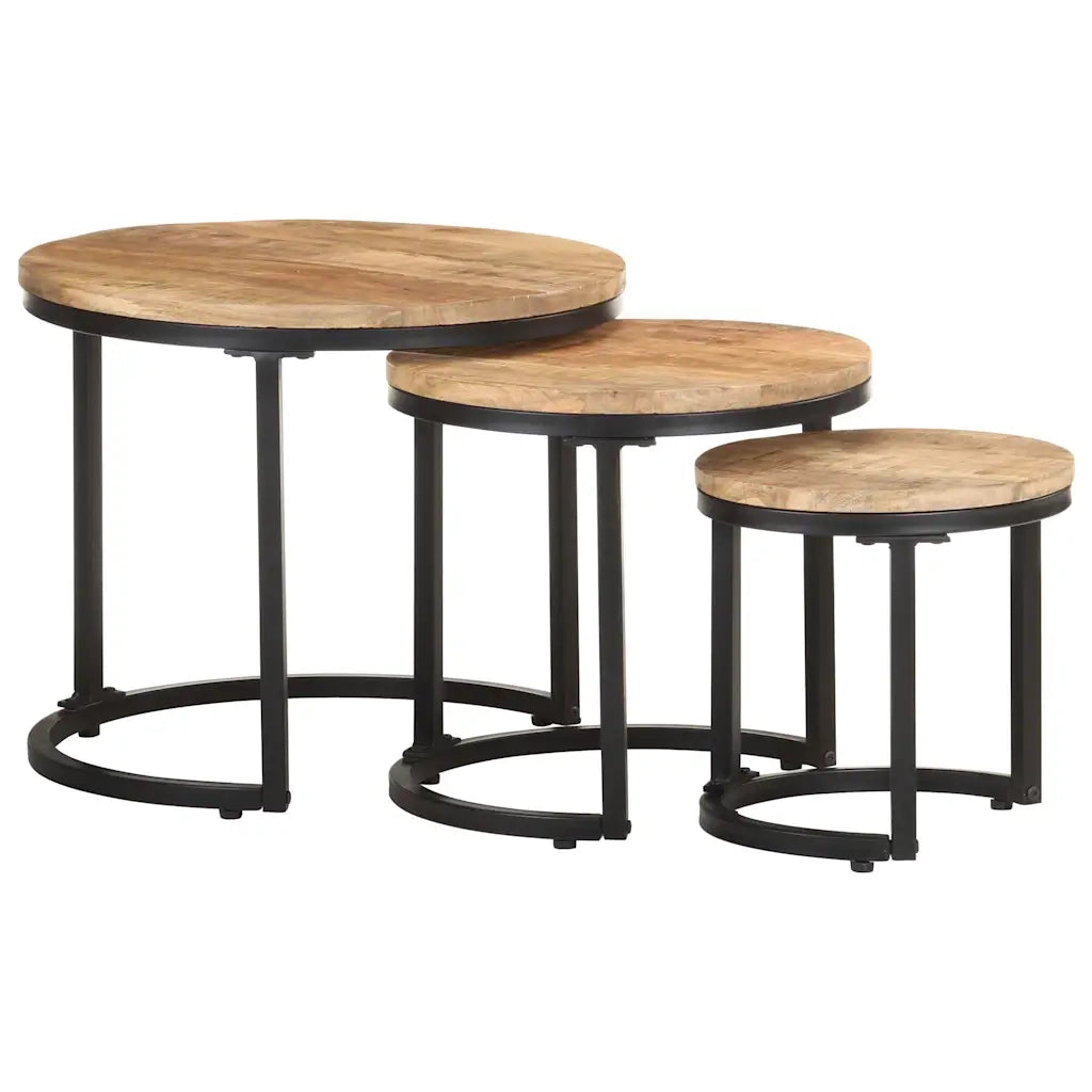 Tavolini Laterali 3 pz in Legno di Mango Grezzo 320686
