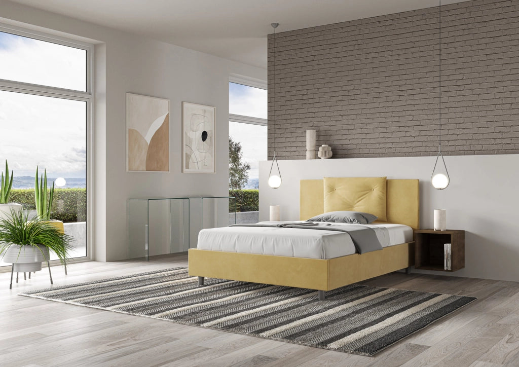 BS COM Letto una piazza e mezza contenitore imbottito 130x210 microfibra ocra