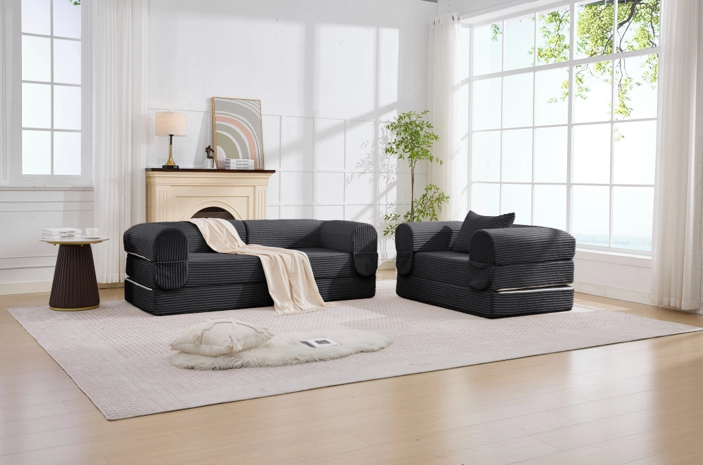 Modulares Cord Sofa Set 1-Sitzer + 2-Sitzer, Boden-Sofa ohne Rahmen, Dick gepolsterte Sitzbank aus Streifen-Cordstoff, Modernes Ecksofa für Wohnzimmer, Schlafzimmer & Apartment