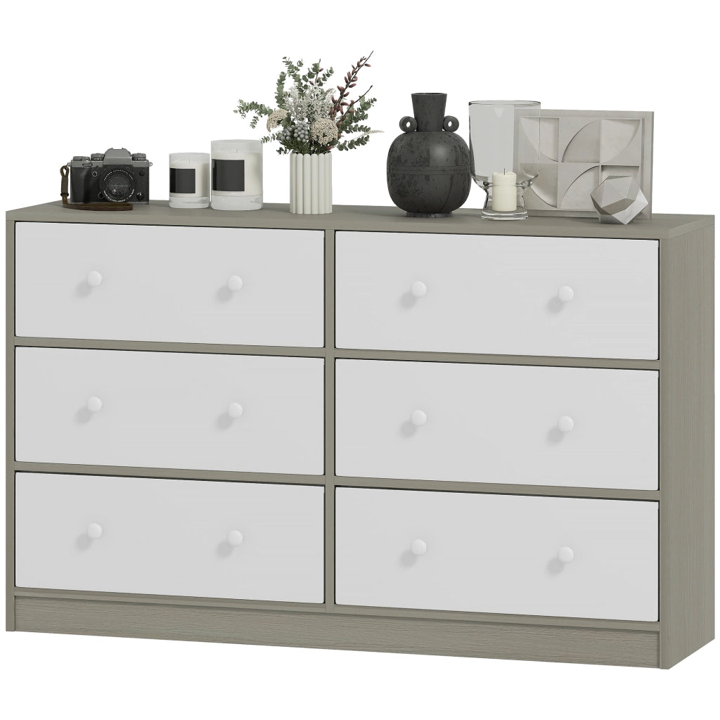 Cassettiera con 6 cassetti ¨C Minimal ¨C Tessuto, acciaio, MDF, bianco e grigio