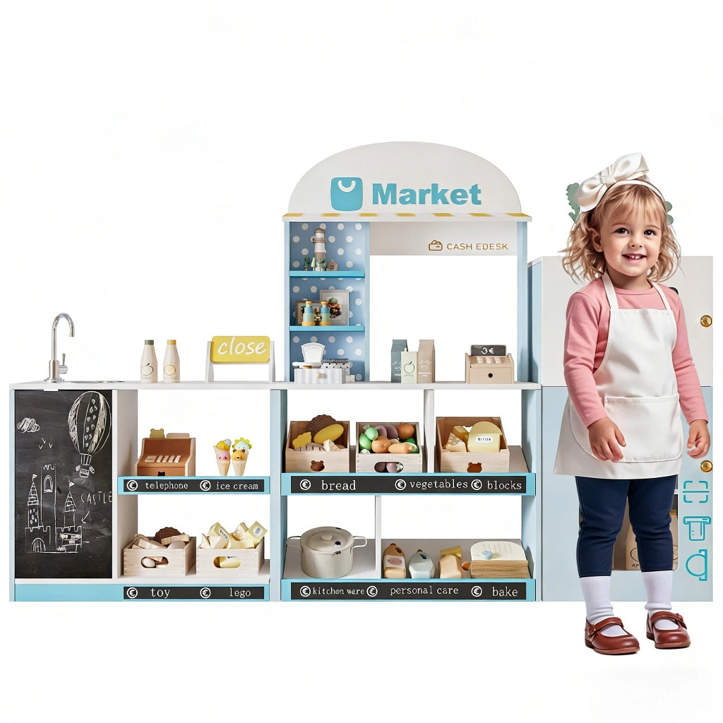 Giocattolo educativo per bambini ¨C Minimal ¨C Blu legno plastica ripiani 3+ anni 30x155x