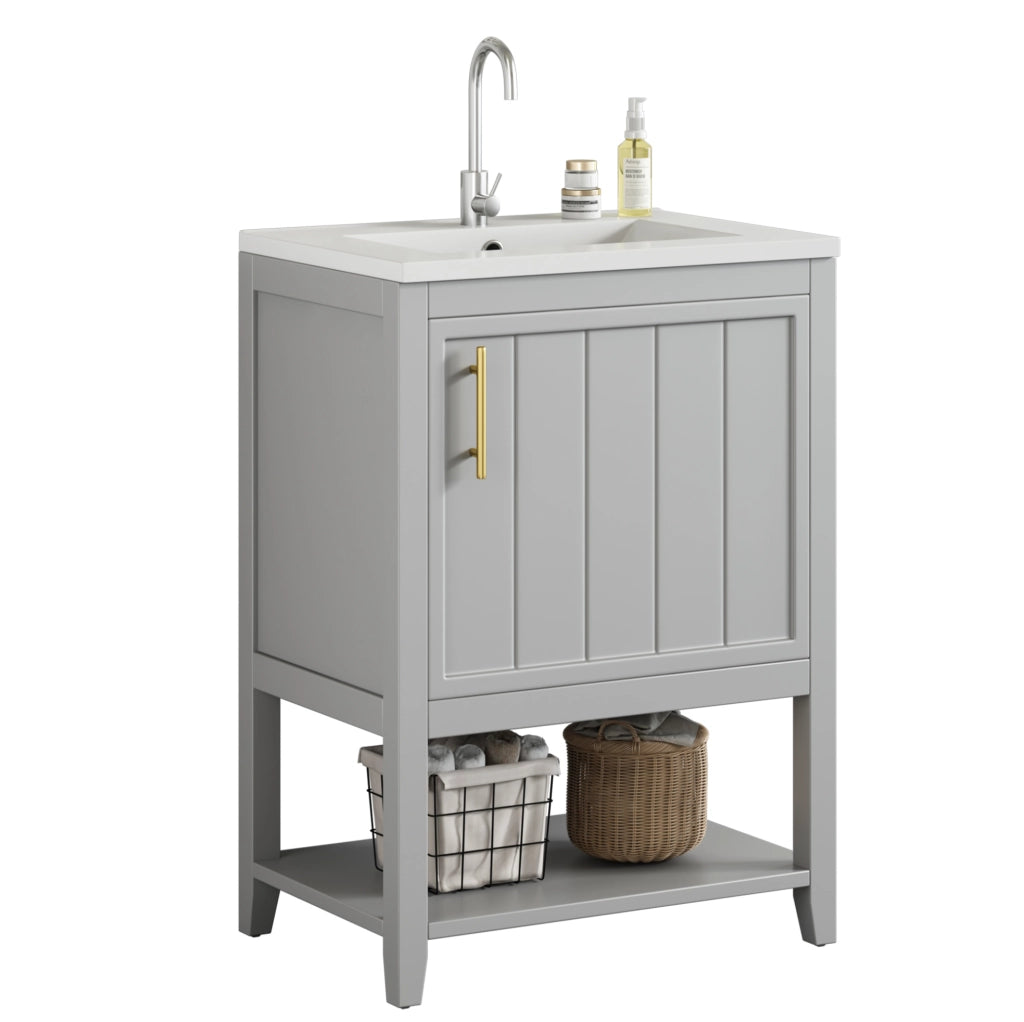 Mobile bagno da terra in MDF grigio con ripiani interni