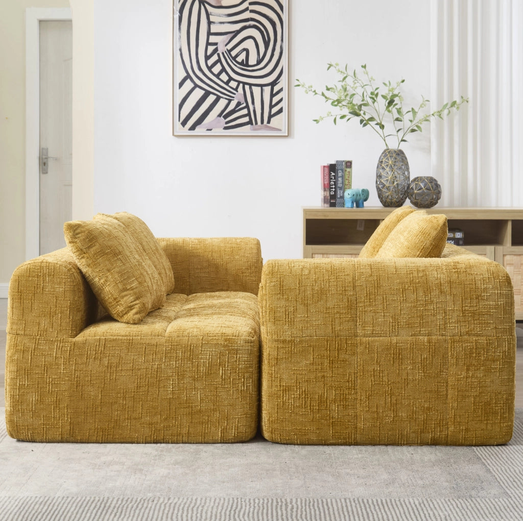 Divano con chaise longue giallo in chenille; 158x90x60 cm