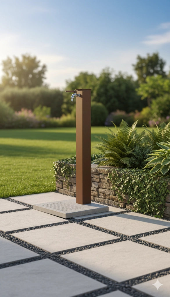 Fontana da Giardino con Rubinetto e Base in Cemento Belfer 42/QBM Ruggine