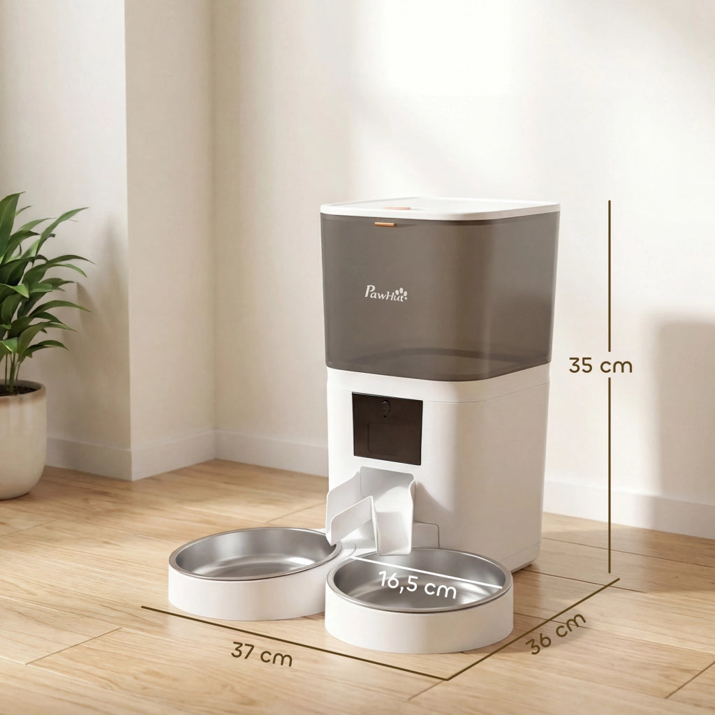 Dispenser Cibo Automatico per Gatti ¨C zephmum ¨C Bianco ABS Inox 37x36x35cm