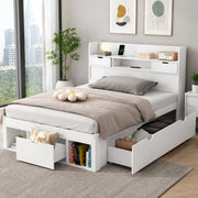 LETTO 90x200 cm Bianco con USB, Type-C, cassetti e vani contenitore
