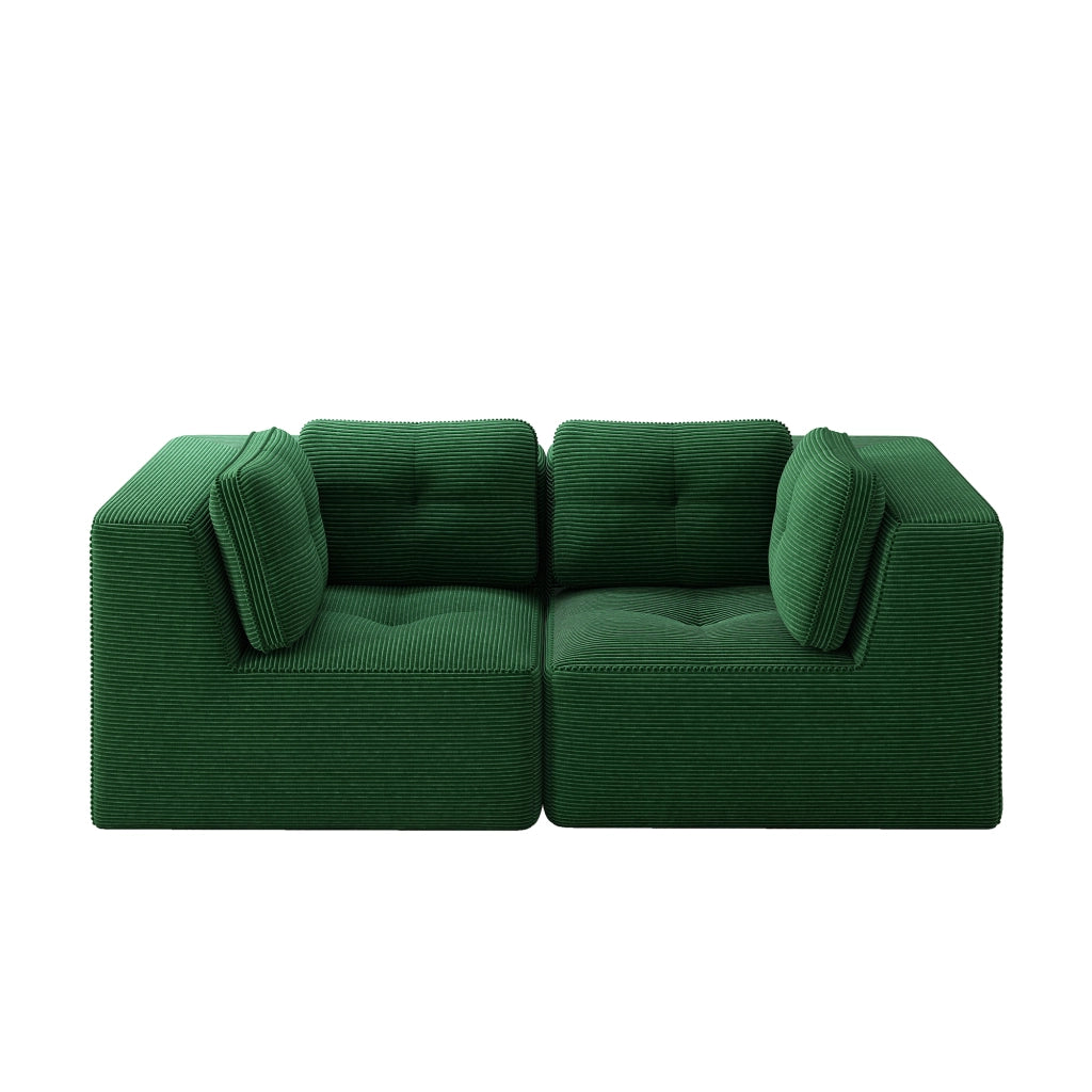 Divano Angolare Modulare 2 Posti ¨C MINIMAL ¨C Verde, Velluto a Coste