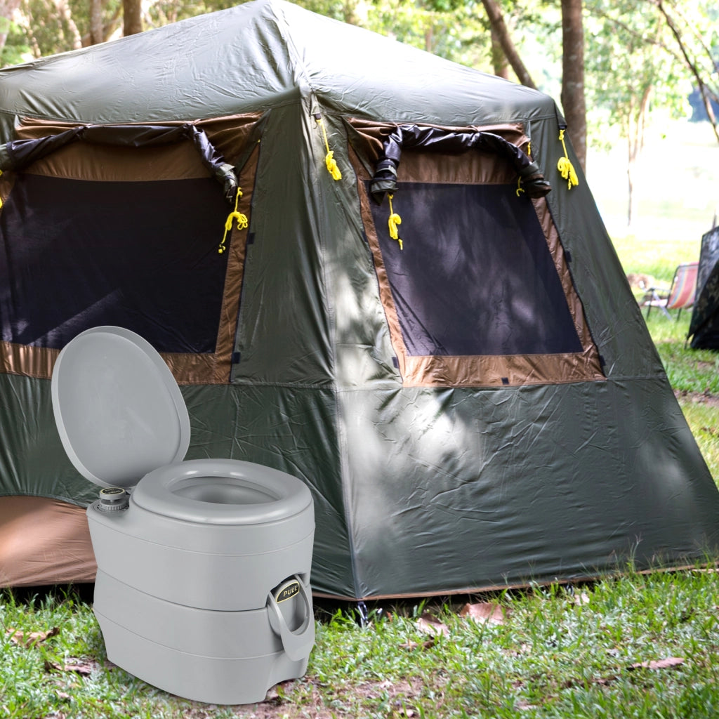 Toilette portatile con serbatoio rifiuti da 20L sedile antiscivolo pompa di scarico, Vasino da campeggio Grigio scuro