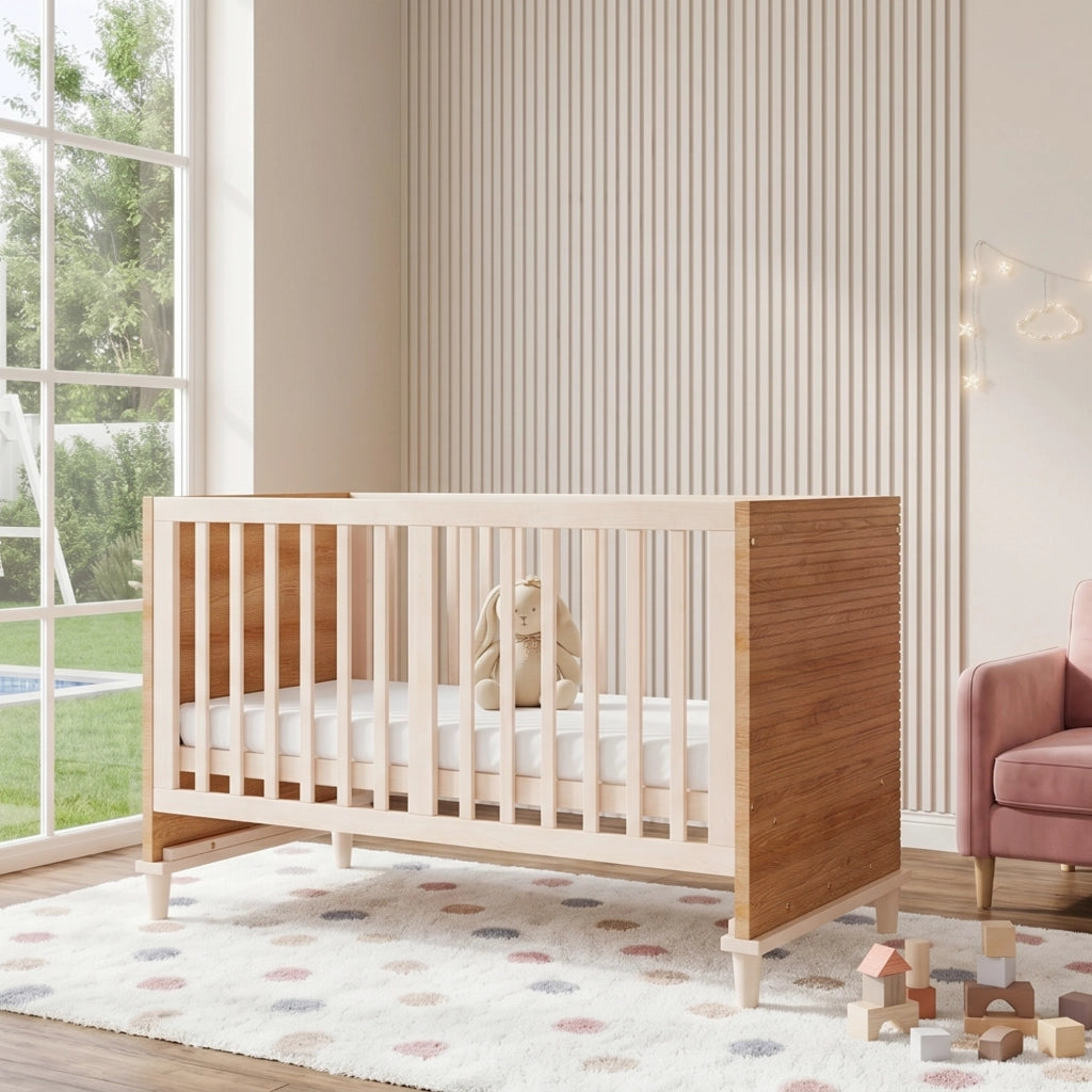 Letto per bambini in legno colore naturale, 70x140x87 cm, altezza regolabile su 5 livelli, gambe di supporto stabili, senza materasso