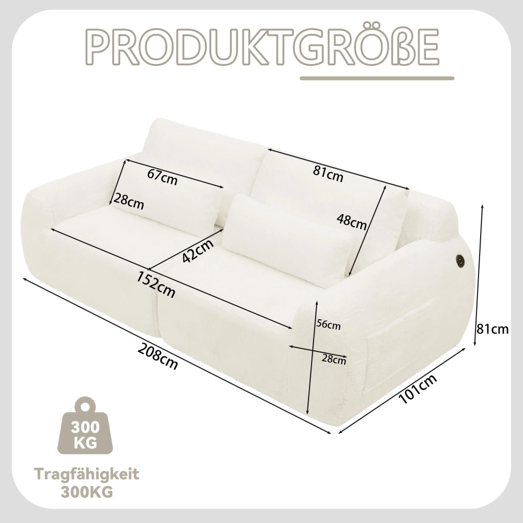 Divano 2 Posti in Ecopelliccia Morbida con USB ¨C MINIMAL ¨C Beige