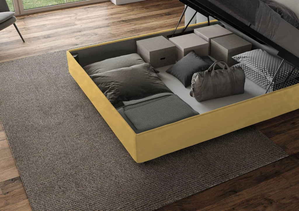 BS COM Letto una piazza e mezza contenitore imbottito 130x190 microfibra ocra