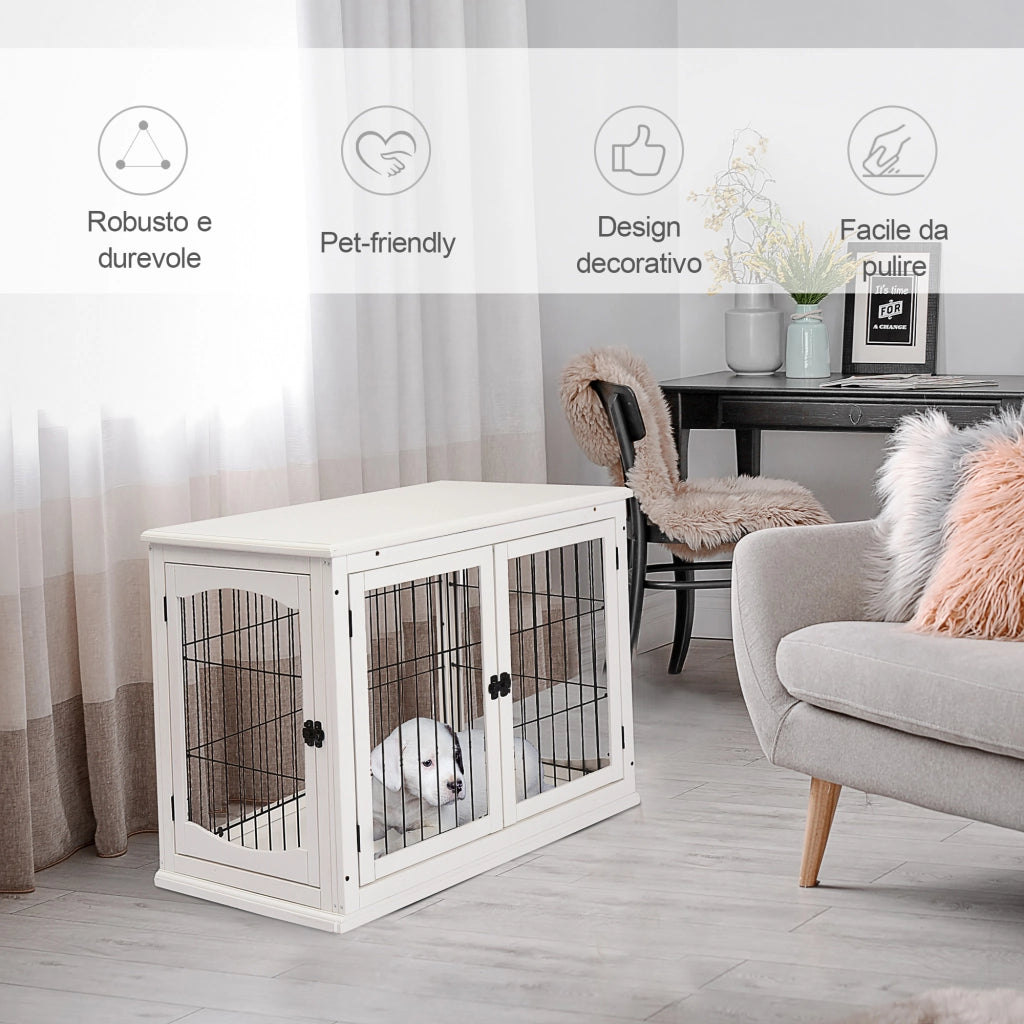 Casetta per Cani Interna in Legno e Acciaio ¨C Minimal ¨C Bianco 58.5x81x66cm
