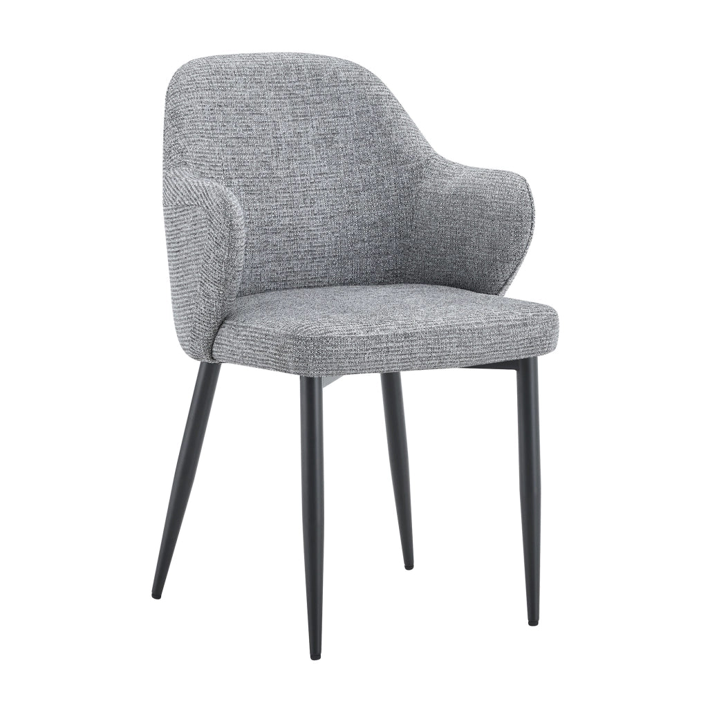 Set di 2 sedie da pranzo grigie in tessuto con schienale avvolgente, gambe in metallo a croce, altezza 83 cm, design moderno per casa