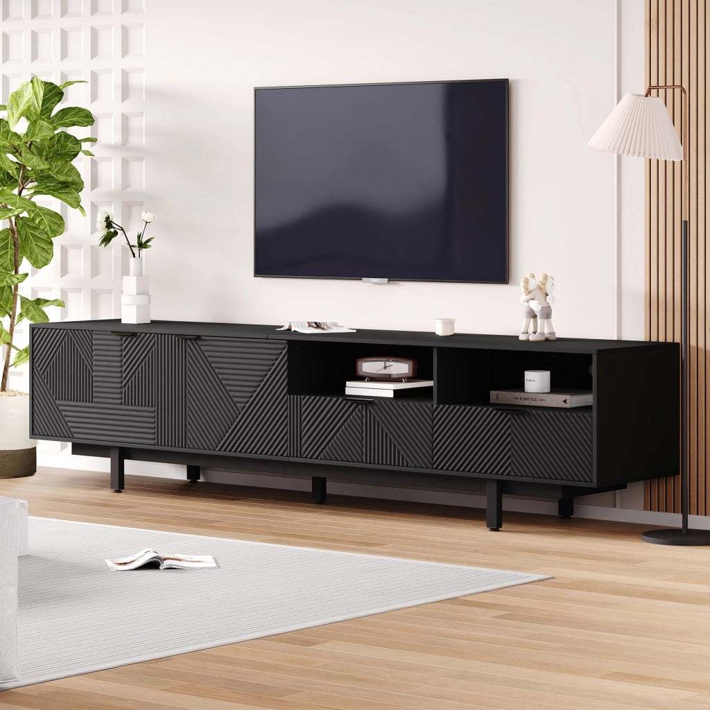 Mobile TV- linee geometriche astratte- nero- 200x40x51 cm- per TV 90"