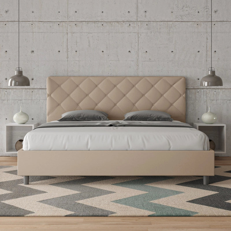 Letto imbottito Matrimoniale 190x210 cm Priya - Similpelle,Tortora,Contenitore