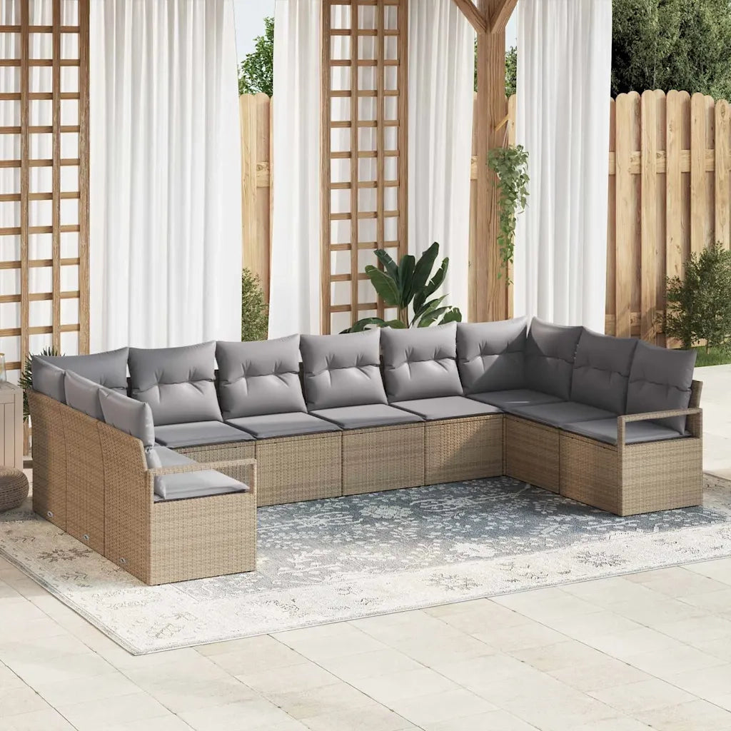 Set di divani con cuscino 10 pcs Beige polyrattan 3346560