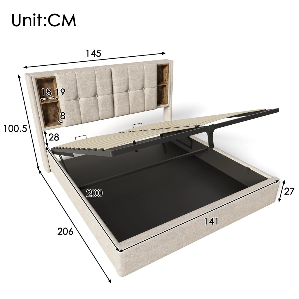 Letto matrimoniale 140x200 con contenitore e ricarica wireless