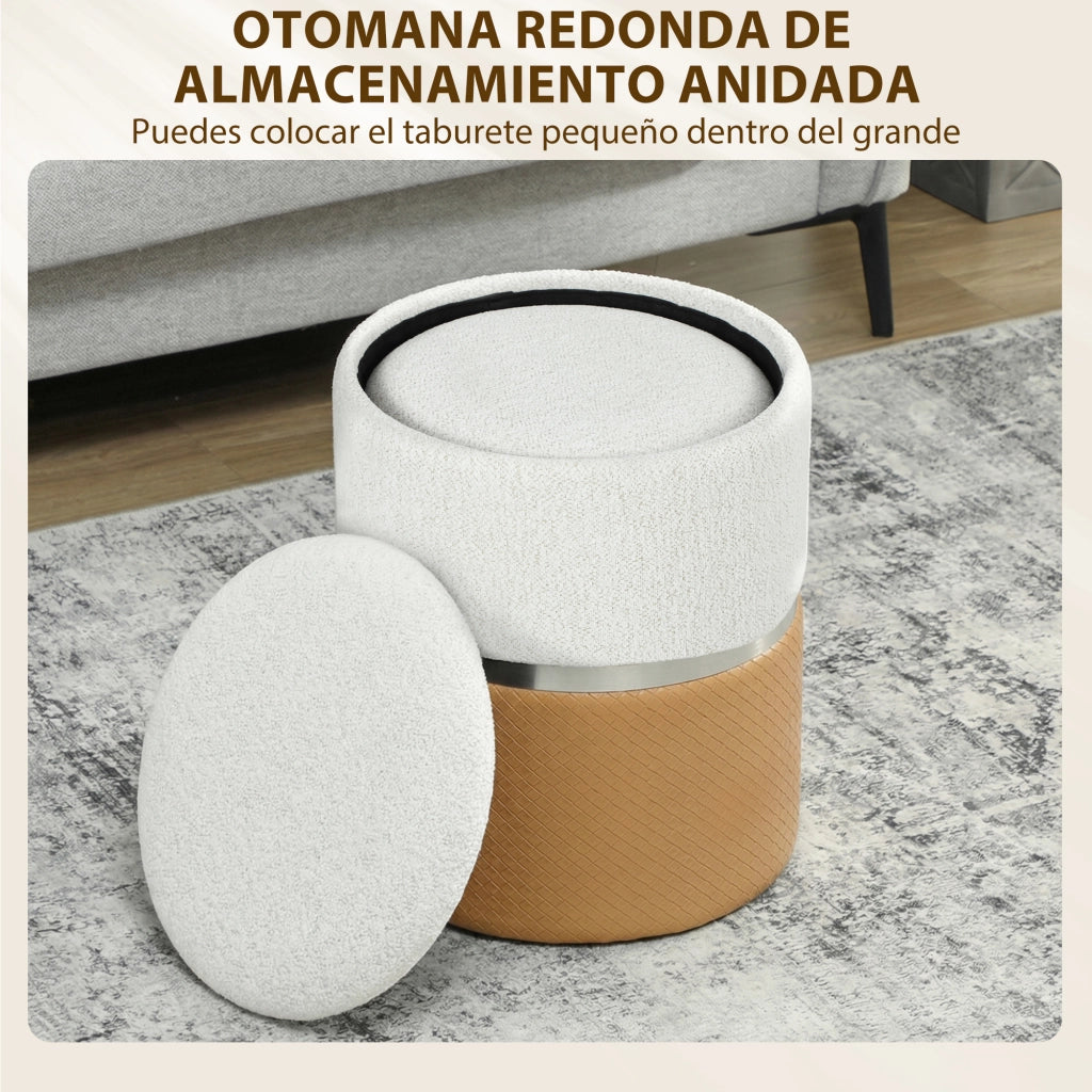 Cassettiera 2 Puff Imbottita ¨C Minimal ¨C Marrone e Crema