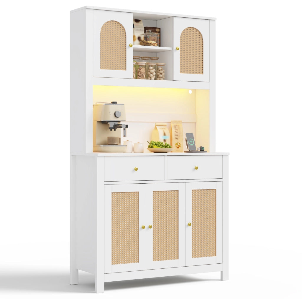 Credenza alta bianca con LED RGB e prese integrate
