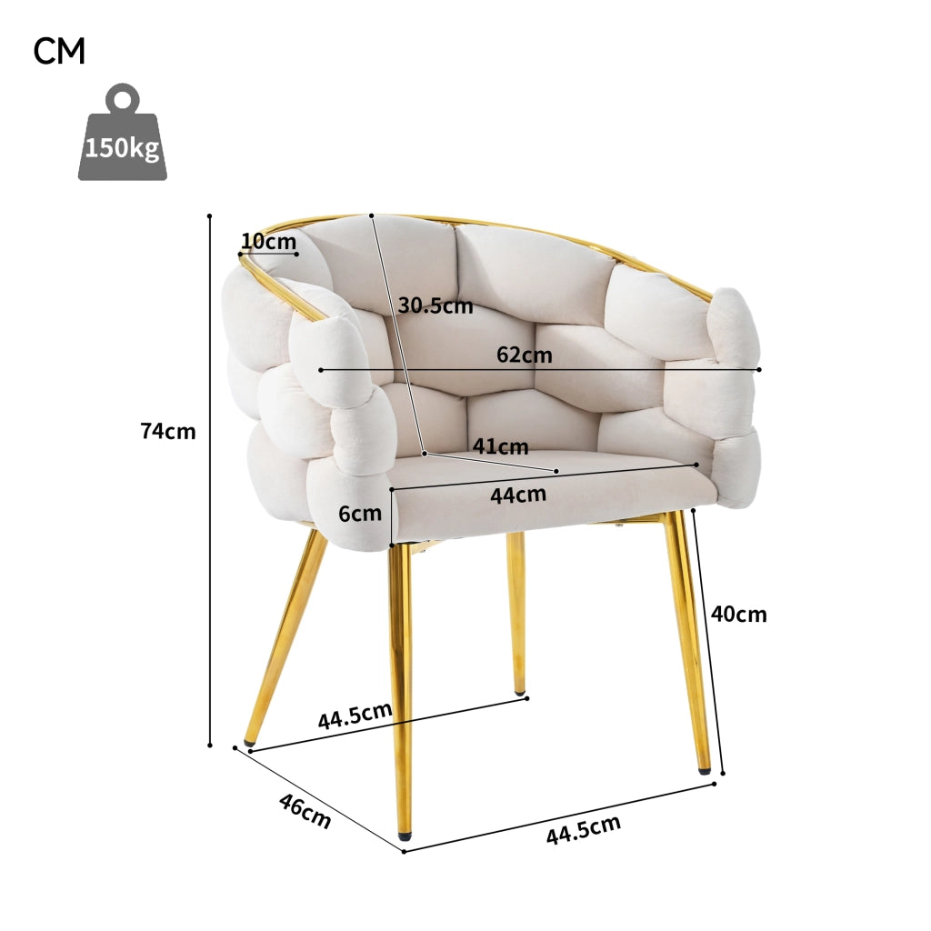 SEDIA da pranzo 44x41x74 cm in velluto beige Set da 2 pezzi