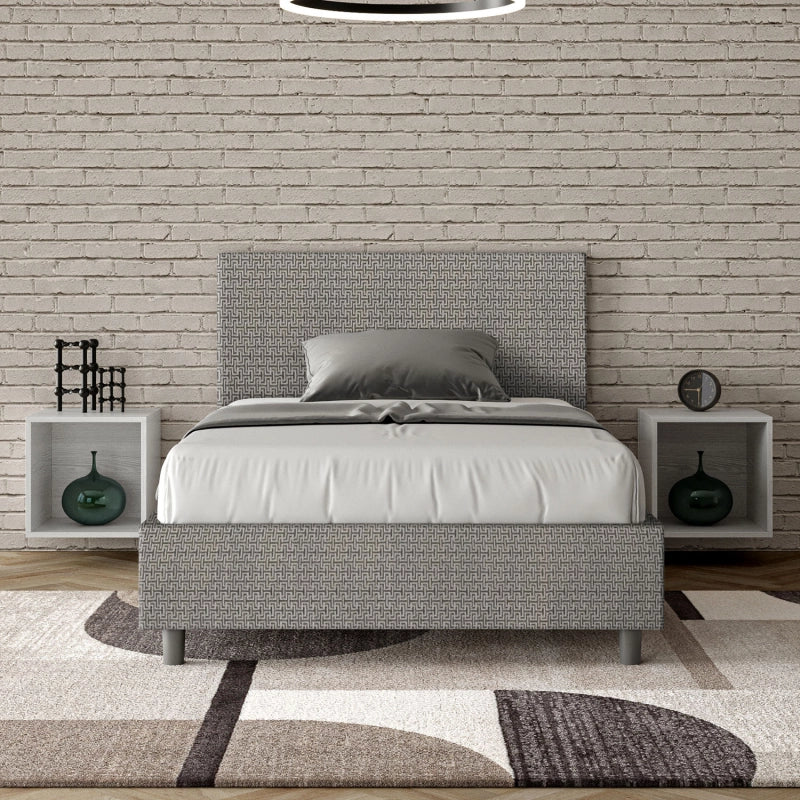 Letto imbottito 1 piazza e mezza 120x200 cm tessuto Labirinto Adele - Senza rete,Grigio