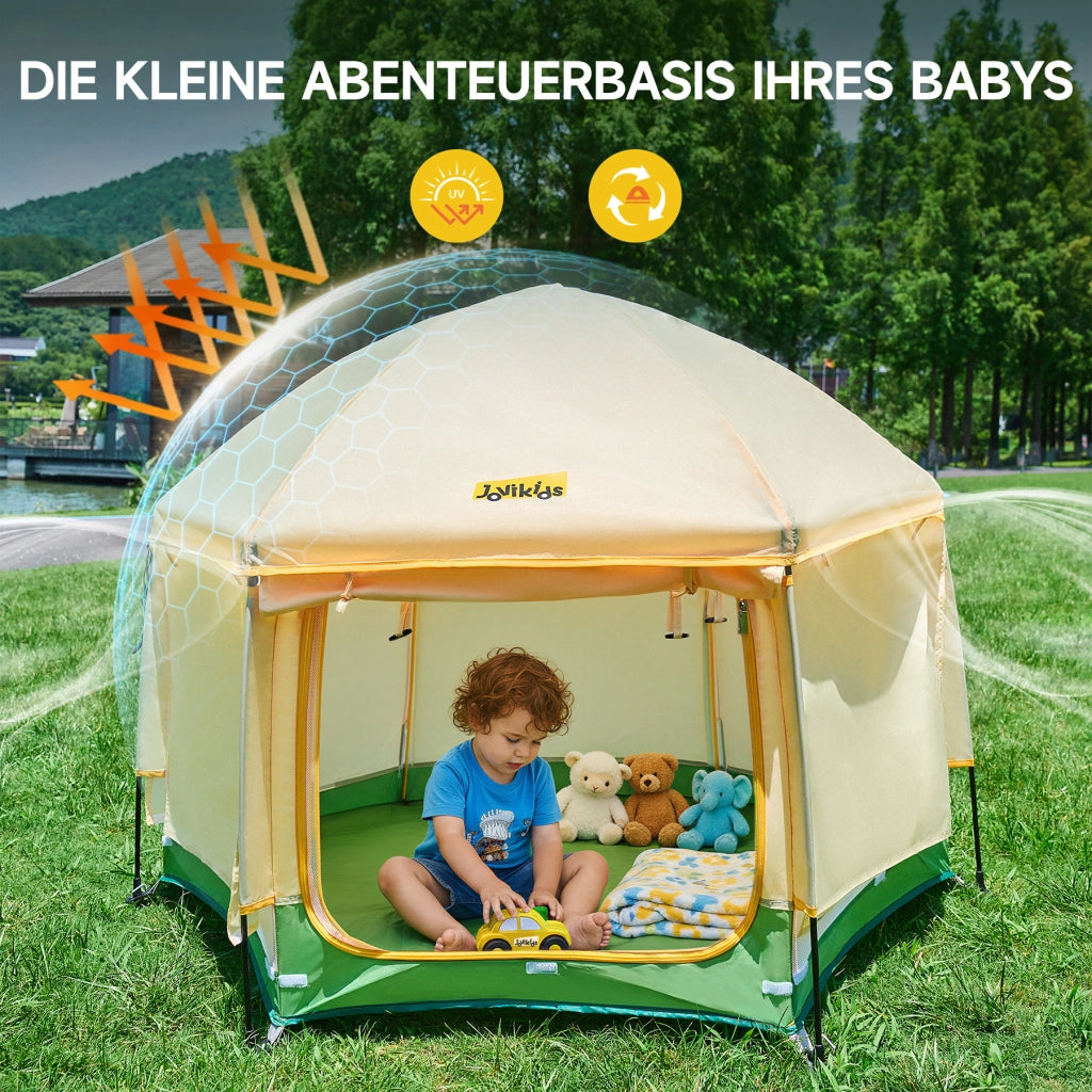 Jovikids Box a molle per bambini pieghevole con baldacchino, tenda pop-up per esterni, grande playpen esagonale 150x150x105cm con borsa da trasporto per casa, giardino e spiaggia