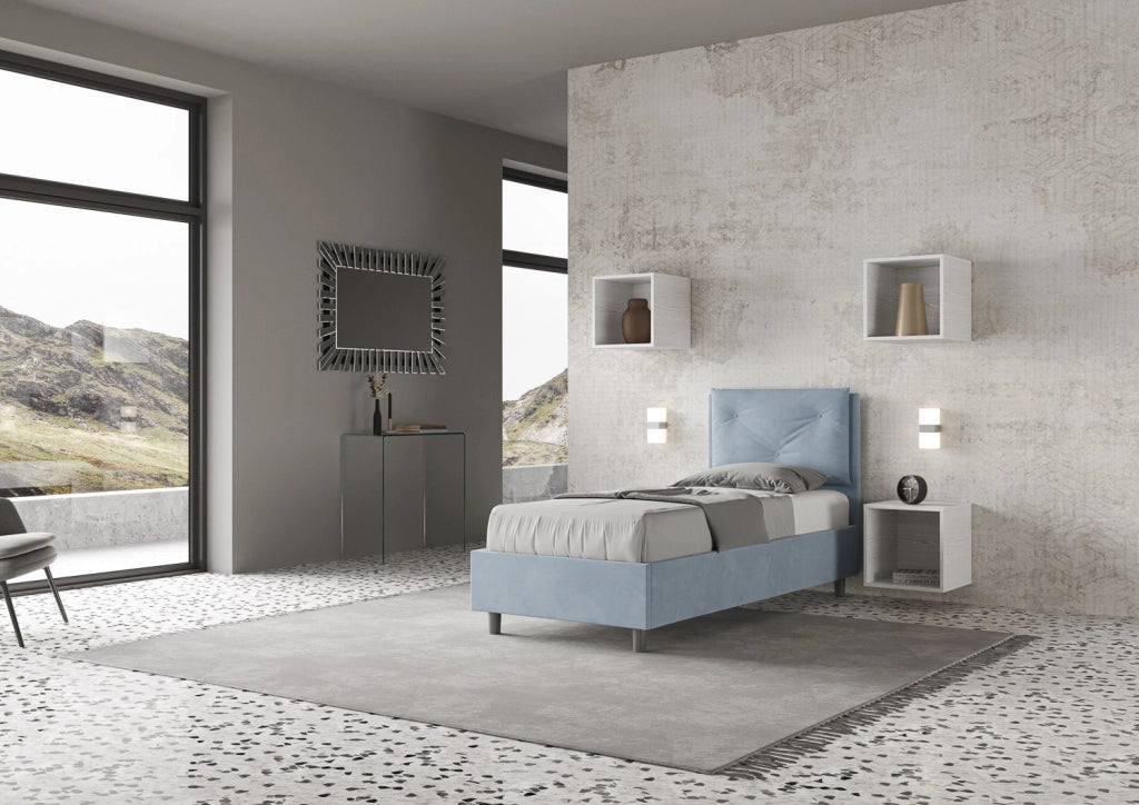 BS COM Letto singolo senza rete imbottito 90x210 microfibra azzurro