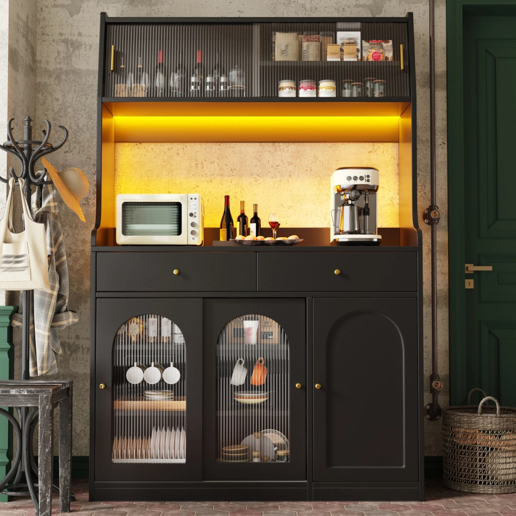 ARMADIO ALTO 120x40x180 cm Nero con LED e 2 cassetti