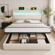 Letto contenitore 160x200 cm beige con LED, USB e Type-C