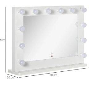 Specchio trucco 80x60x20 cm in metallo bianco con LED dimmerabili -