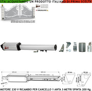 Cancello Automatico Anta 3 Metri Motoriduttore Elettromeccanico 220 V Corsa 500 mm Chiave Sblocco Ricambio Originale Securvera Finecorsa Meccanici Kit Staffe Bulloni Condensatore 16 µF 400V Misure 1010X88X88 mm Compatibile BTF Came Proteco