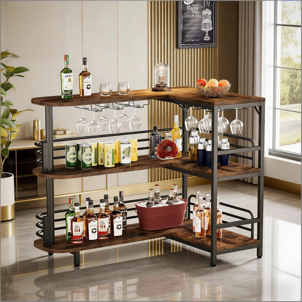 TAVOLO BAR L 120x90 cm Acciaio e Legno Nero e Marrone Rustico